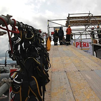 Nusle Bridge abseil on wheelchair 2015: